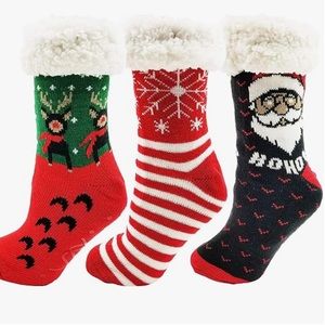 NWT 3-Pack Fluffy Thermal Sherpa Slipper Socks for Women, Christmas Non-skid
